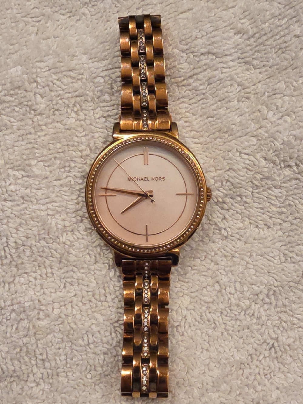 Michael Kors Rose Gold-Tone Crystal Link Bracelet Watch with Pink Dial
